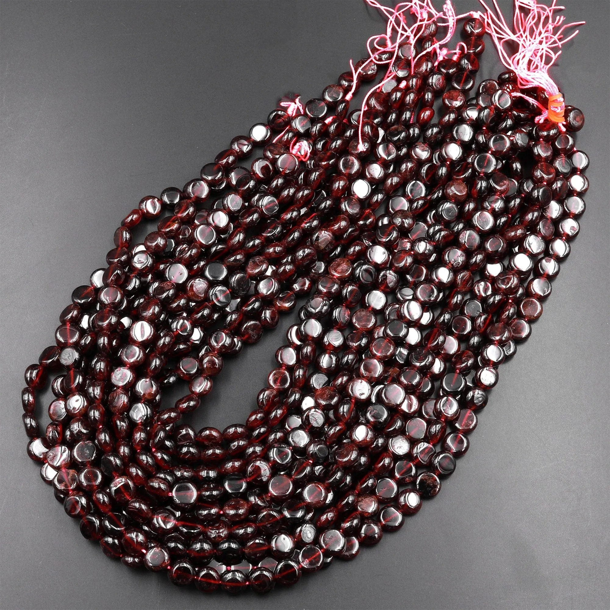 AA Natural Red Garnet Smooth Coin 8mm Beads 15.5" Strand