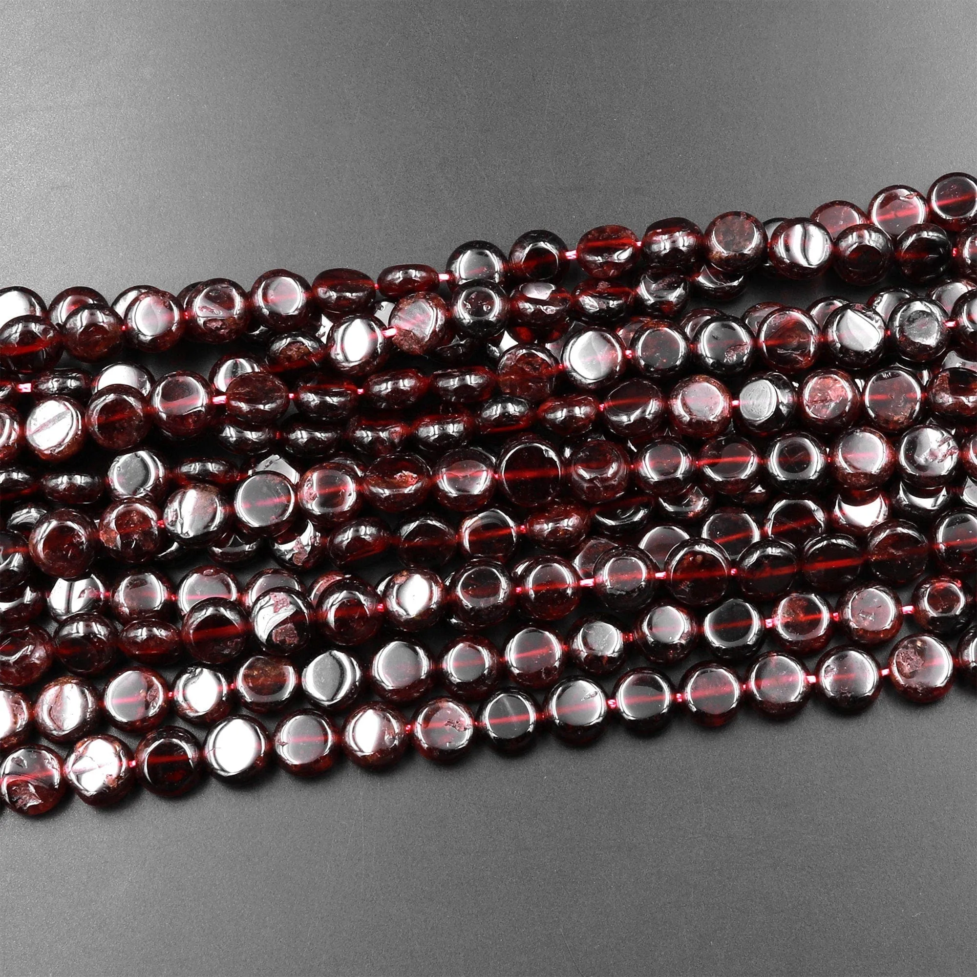 AA Natural Red Garnet Smooth Coin 8mm Beads 15.5" Strand