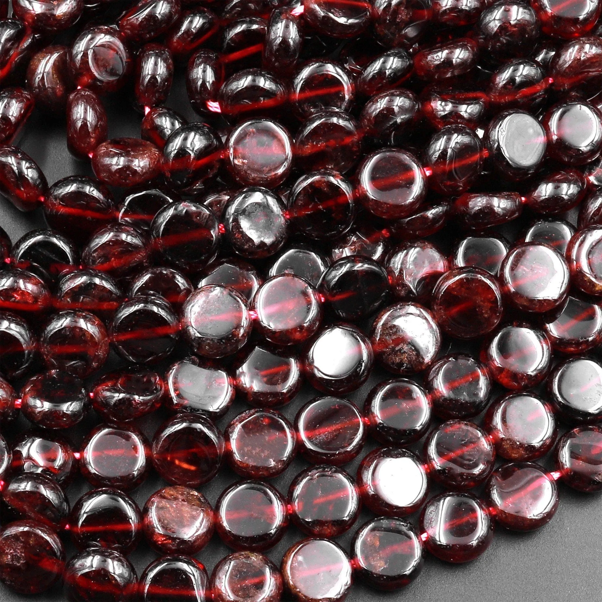 AA Natural Red Garnet Smooth Coin 8mm Beads 15.5" Strand