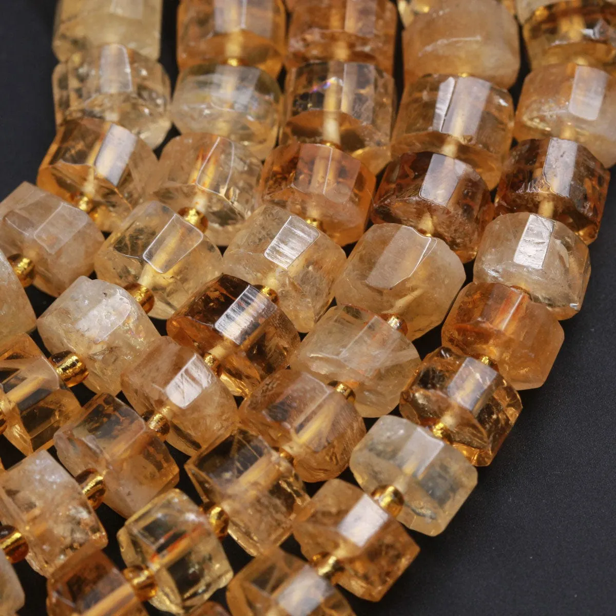 AAA Faceted Natural Golden Citrine Faceted Rondelle Wheel Nugget Micro Faceted Golden Yellow Gemstone 10mm x 6mm Beads 16" Strand