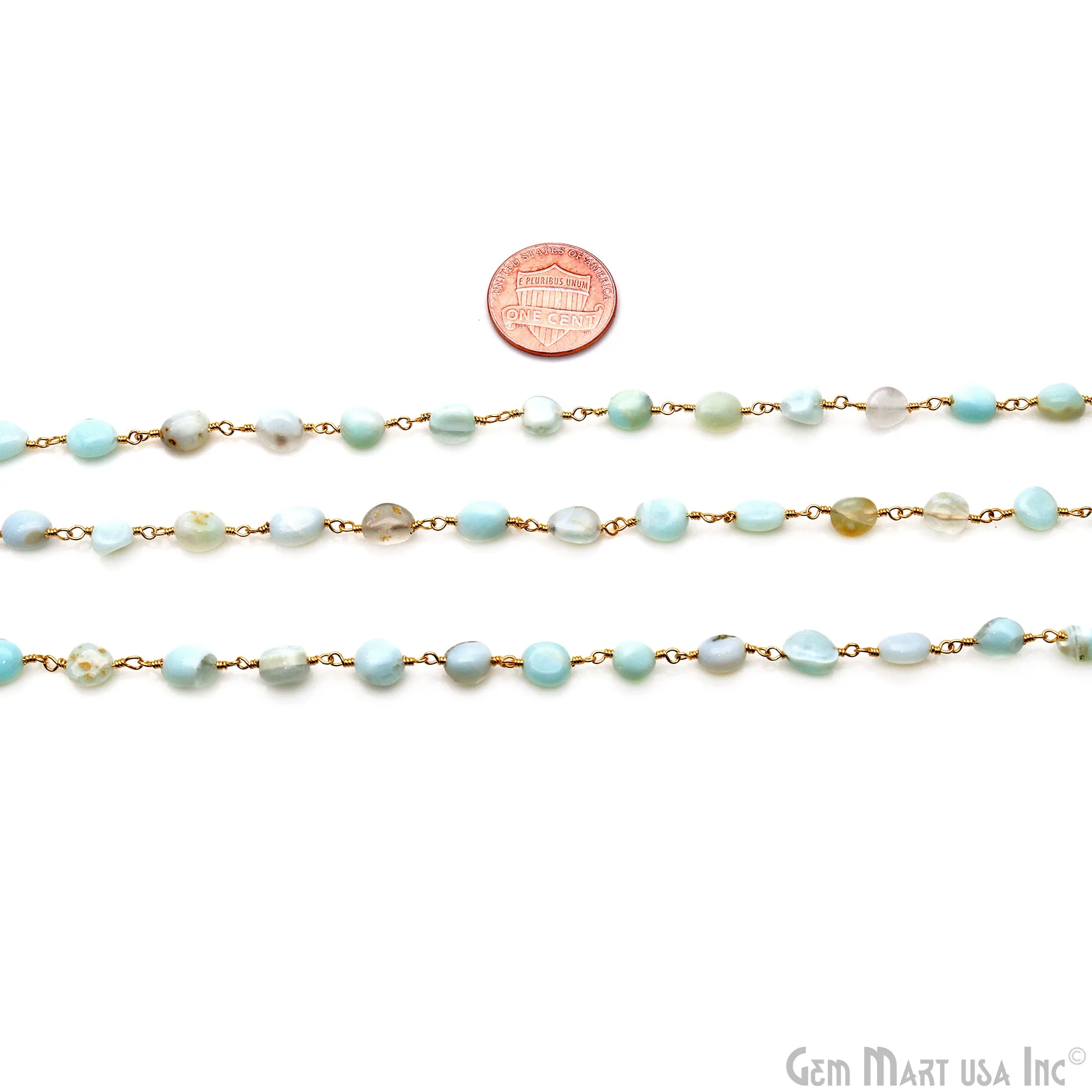 Amazonite 8x5mm Tumble Beads Gold Plated Rosary Chain