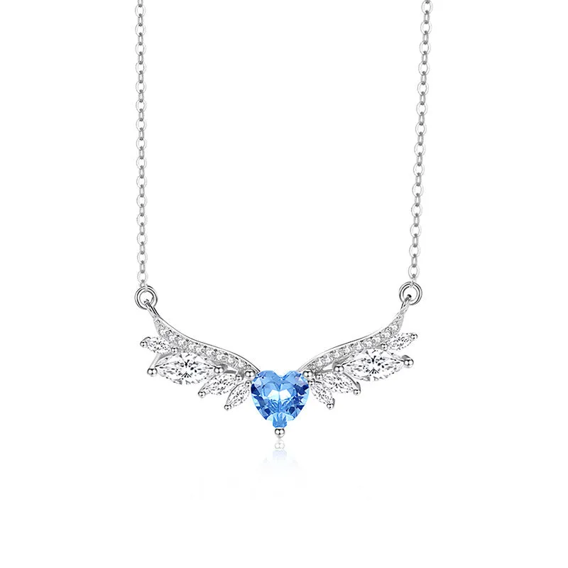 Angel Wings Love Zircon Necklace Women's S925 Sterling Silver Style Fashionable Versatile Light Luxury High-Class Clavicle Chain