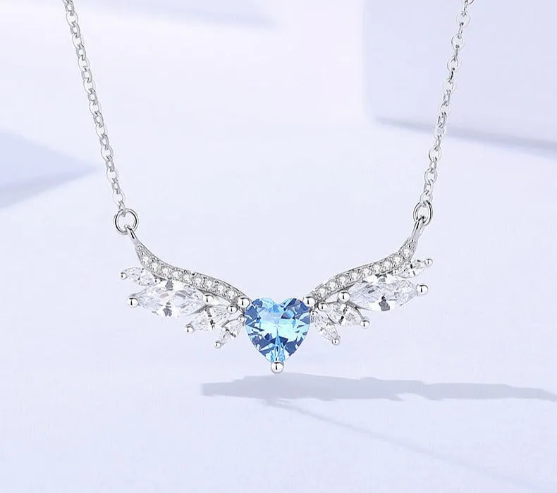 Angel Wings Love Zircon Necklace Women's S925 Sterling Silver Style Fashionable Versatile Light Luxury High-Class Clavicle Chain