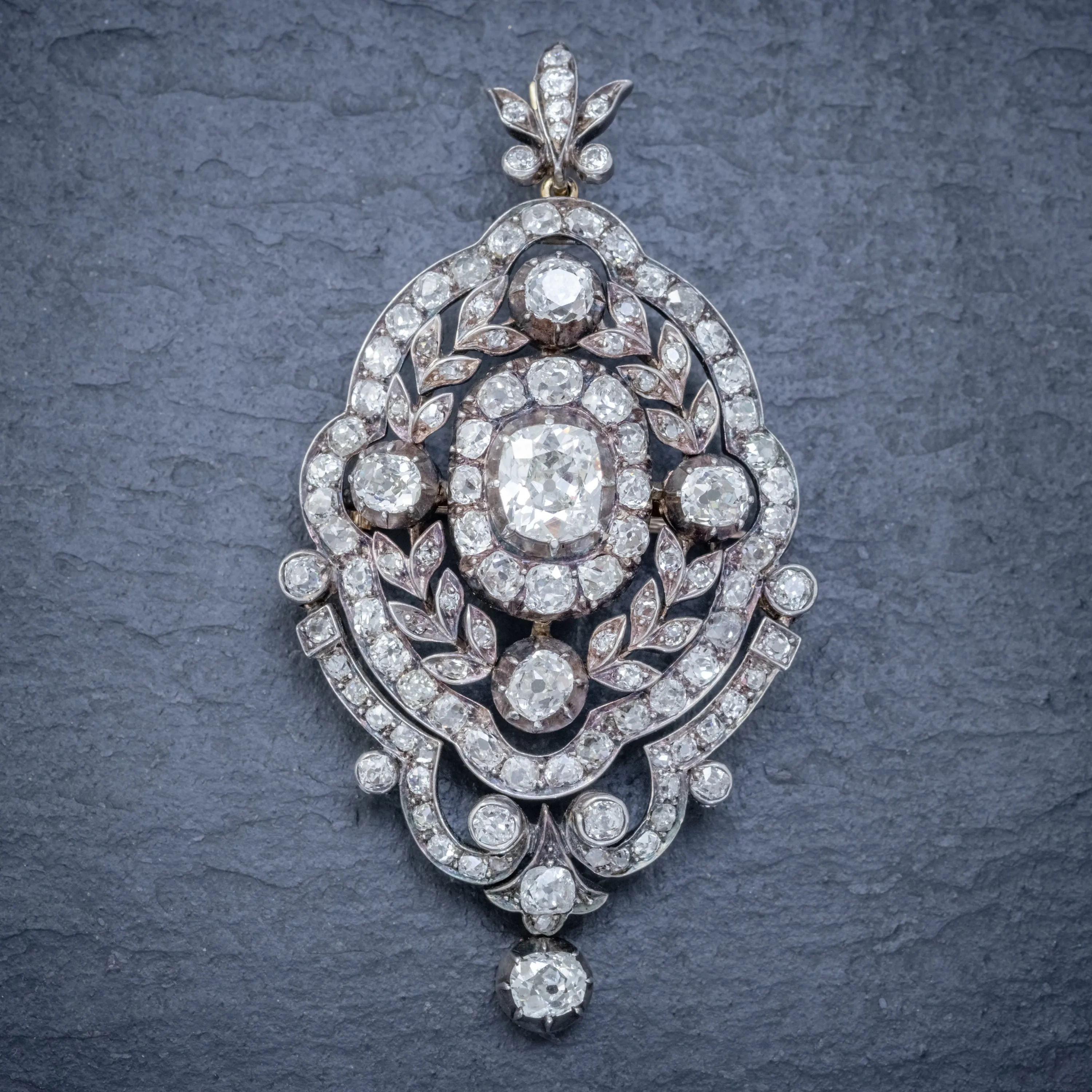 Antique Edwardian Diamond Pendant Brooch 8.35Ct Of Diamonds 18Ct Gold Circa 1905