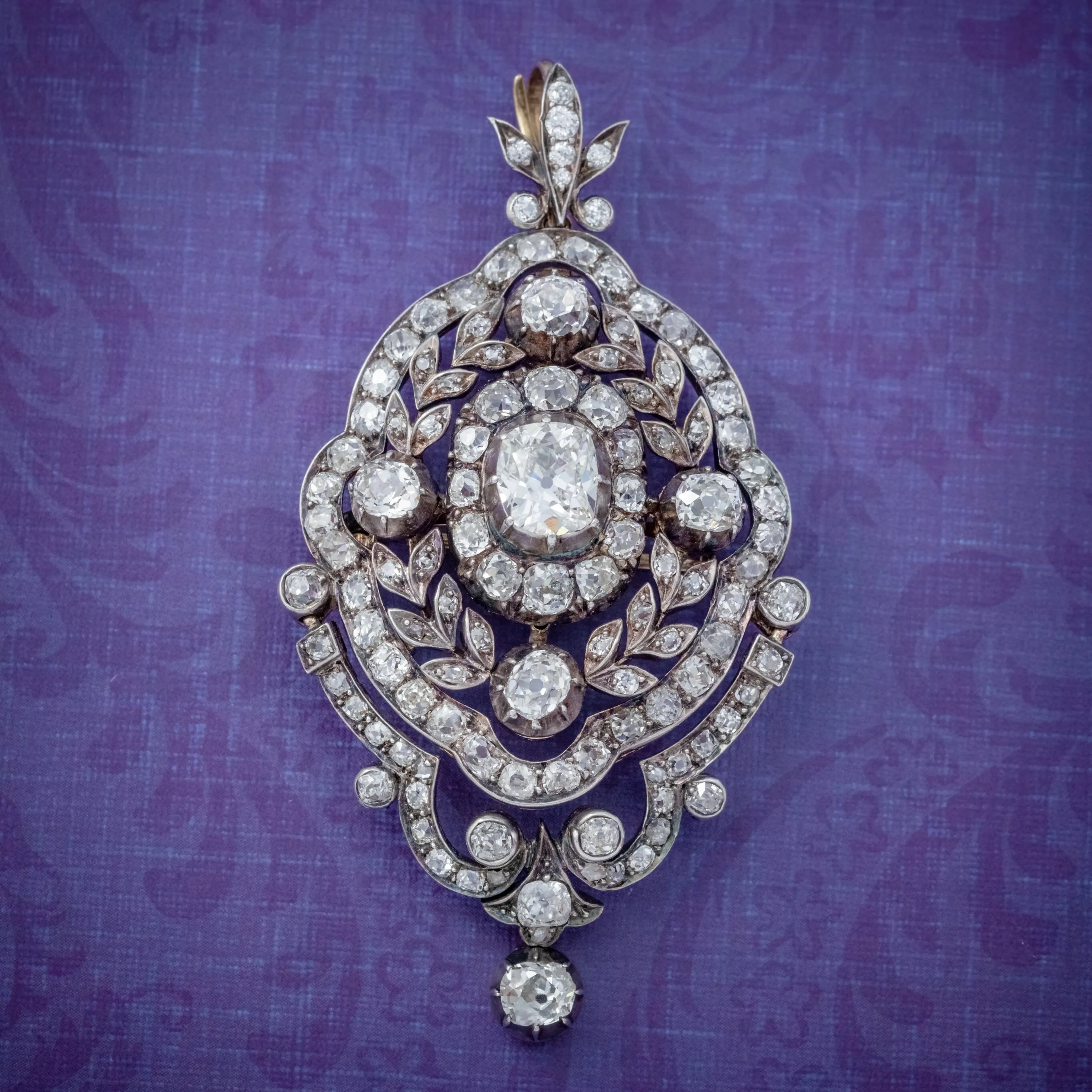 Antique Edwardian Diamond Pendant Brooch 8.35Ct Of Diamonds 18Ct Gold Circa 1905