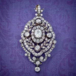 Antique Edwardian Diamond Pendant Brooch 8.35Ct Of Diamonds 18Ct Gold Circa 1905