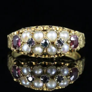 Antique Victorian Garnet Pearl Ring Dated 1881