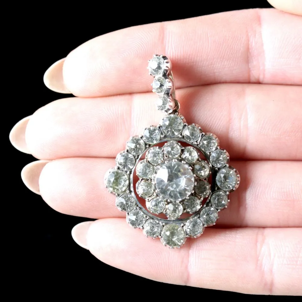 Antique Victorian Paste Cluster Pendant Silver 18ct Gold