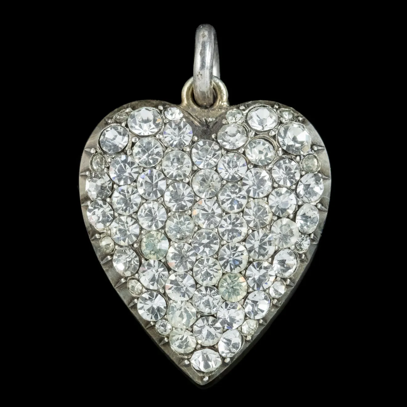 Antique Victorian Paste Heart Pendant Silver Circa 1890