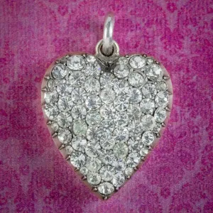 Antique Victorian Paste Heart Pendant Silver Circa 1890