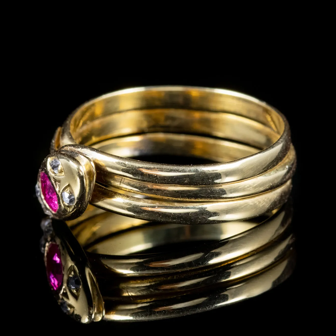 Antique Victorian Ruby Diamond Snake Ring Circa 1900