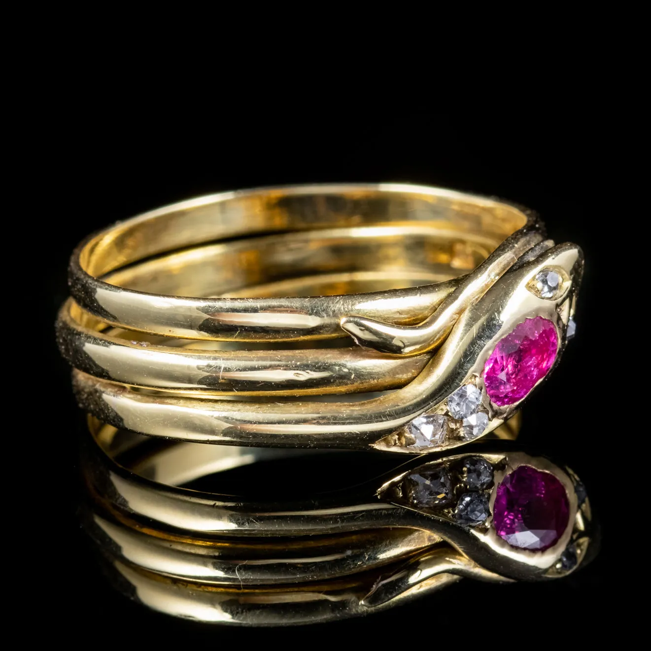 Antique Victorian Ruby Diamond Snake Ring Circa 1900