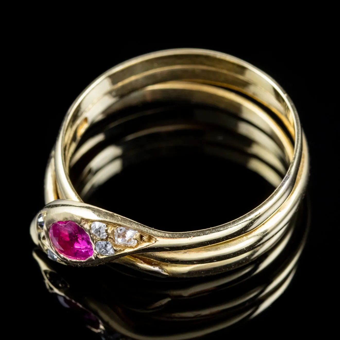 Antique Victorian Ruby Diamond Snake Ring Circa 1900