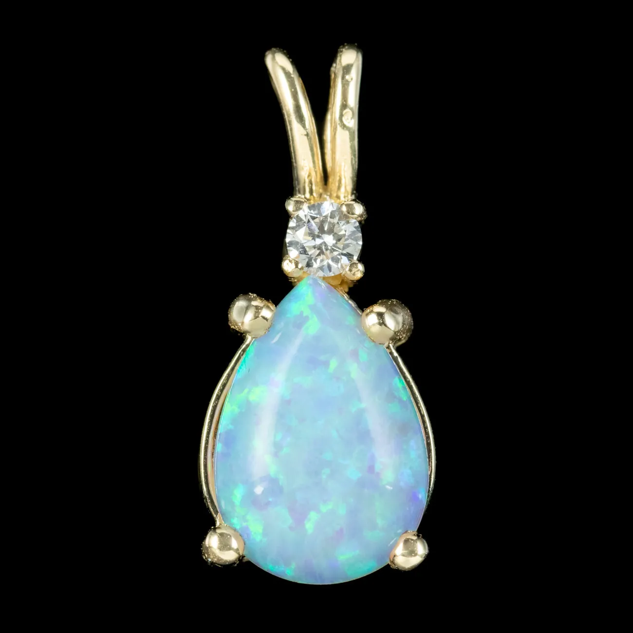 Art Deco Style Opal Diamond Pendant 9ct Gold 2ct Opal