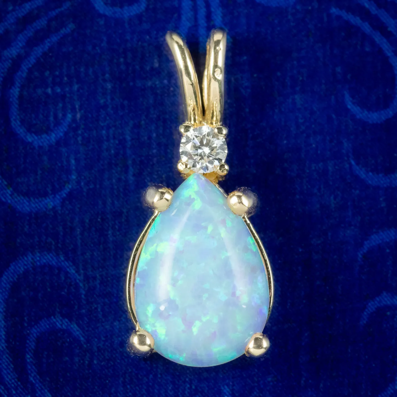 Art Deco Style Opal Diamond Pendant 9ct Gold 2ct Opal