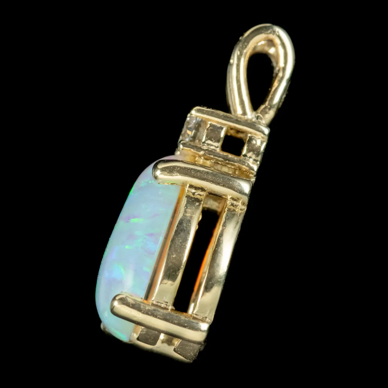 Art Deco Style Opal Diamond Pendant 9ct Gold 2ct Opal