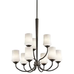 Aubrey 31" 9-Light LED Chandelier Multi-Tier with Satin Etched Cased Opal Glass, Olde Bronze Finish