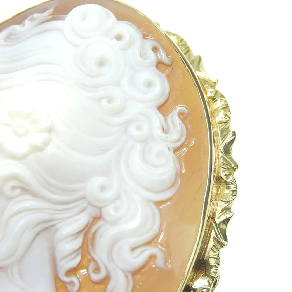 Authentic Shell Cameo Pendant Brooch K18YG