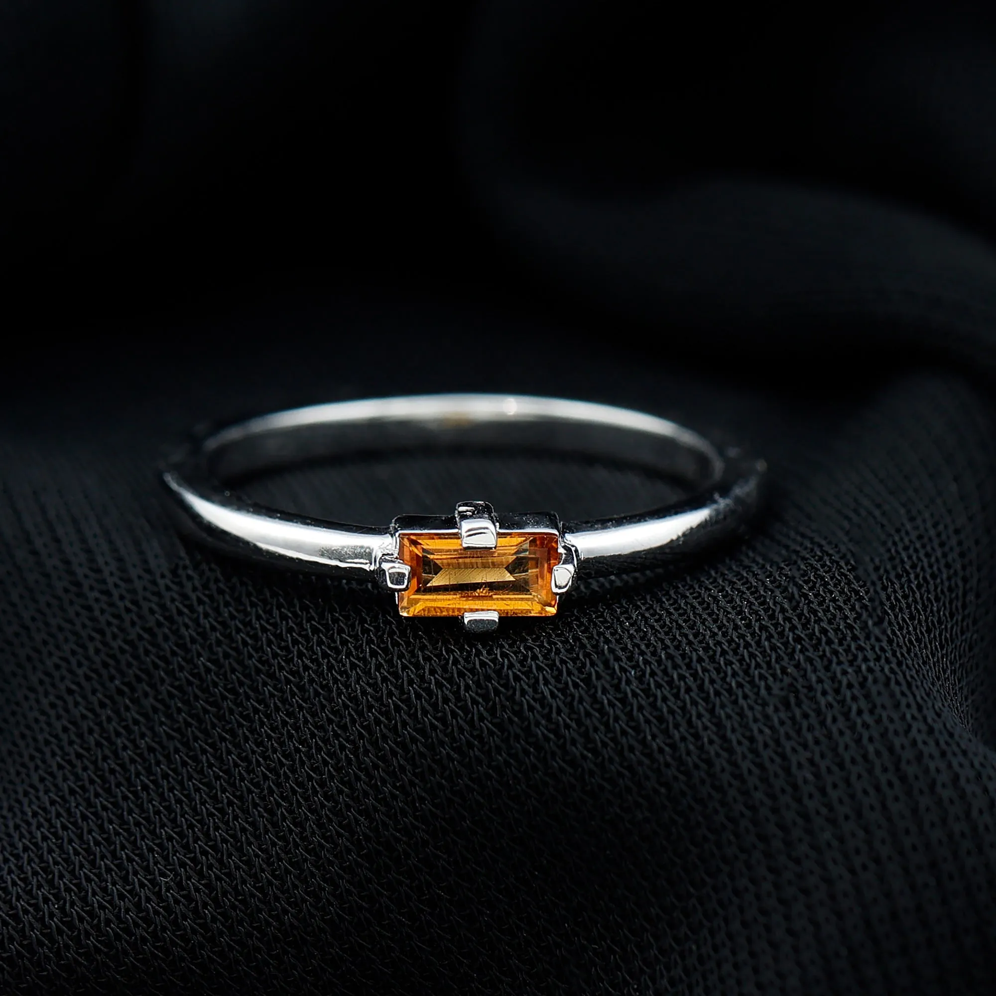 Baguette Shape Citrine November Birthstone Promise Ring