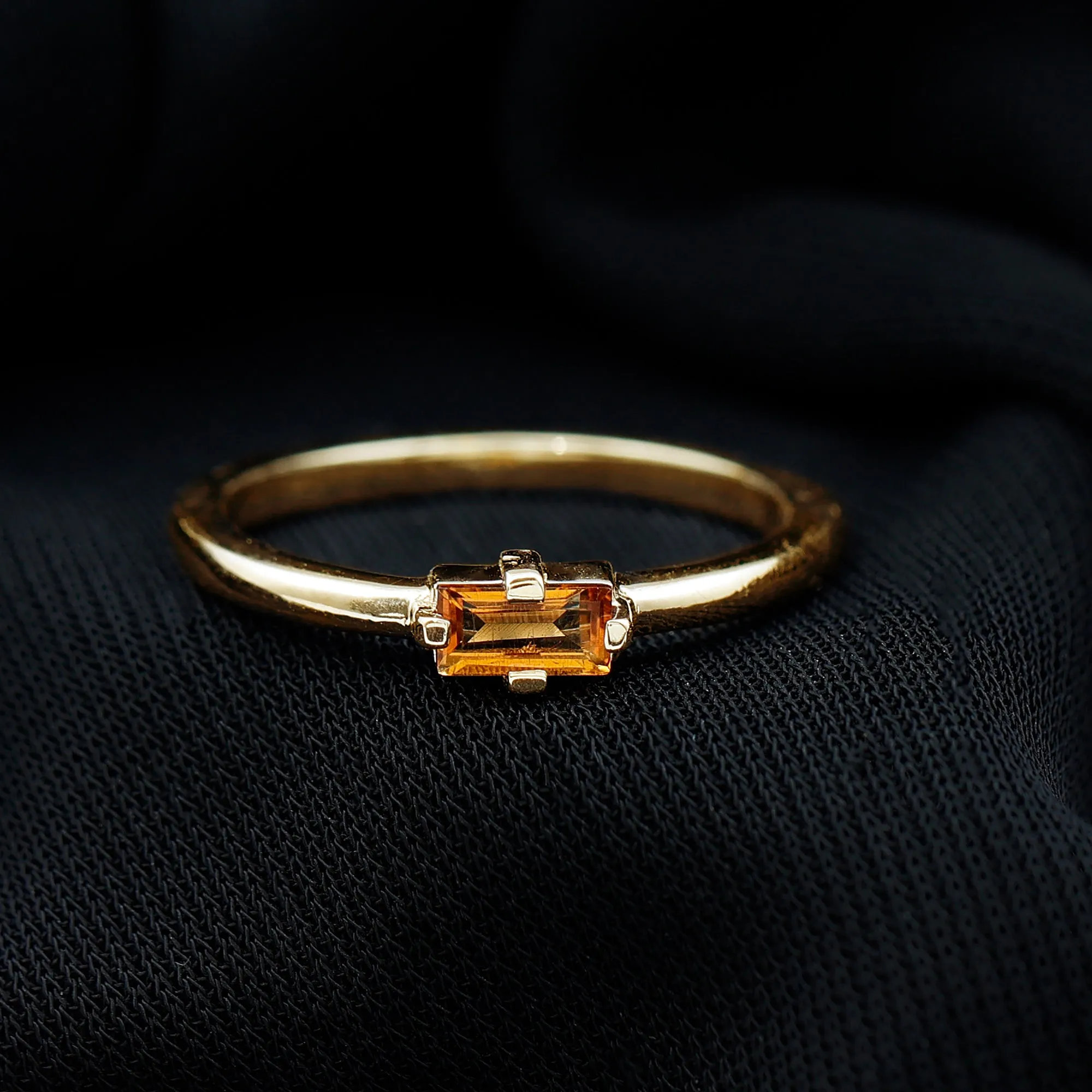 Baguette Shape Citrine November Birthstone Promise Ring