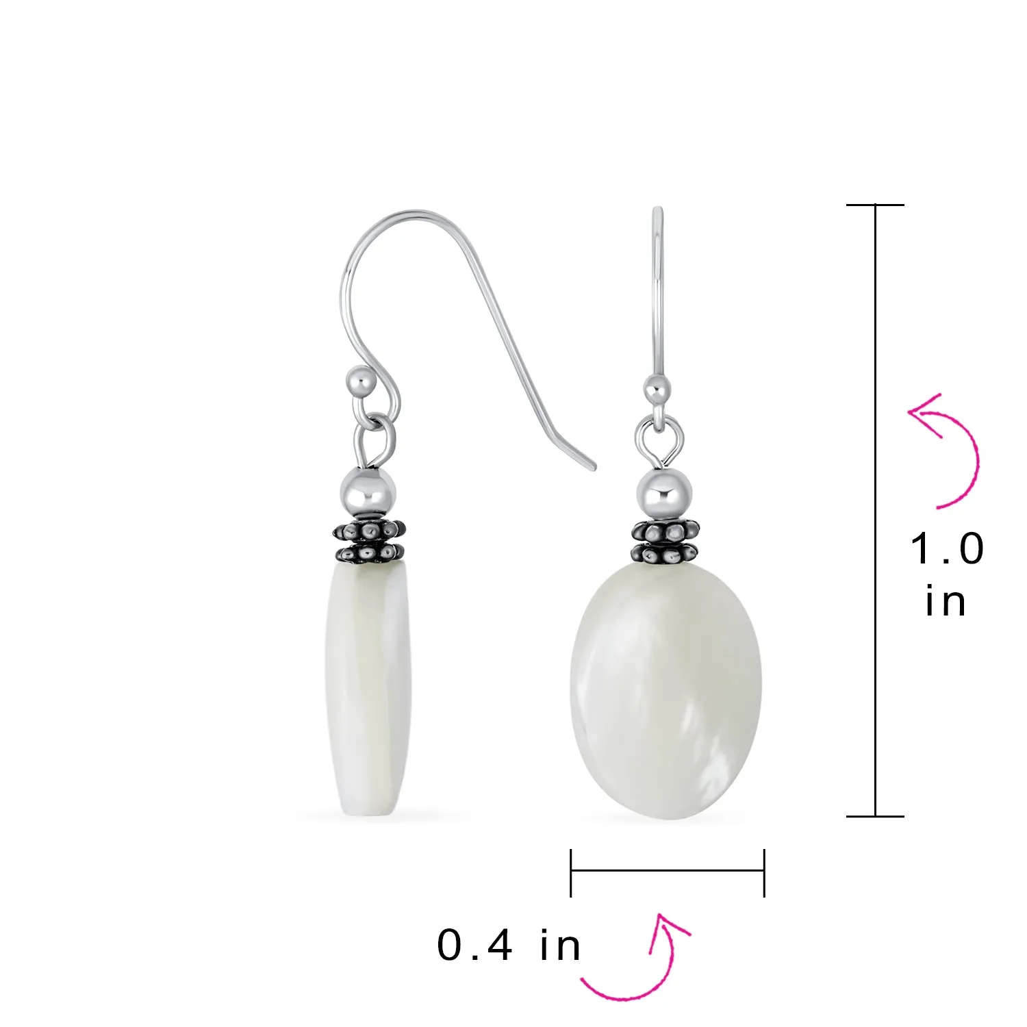 Bali White MOP Green Jade Oval Gemstone Drop Earrings Sterling Silver