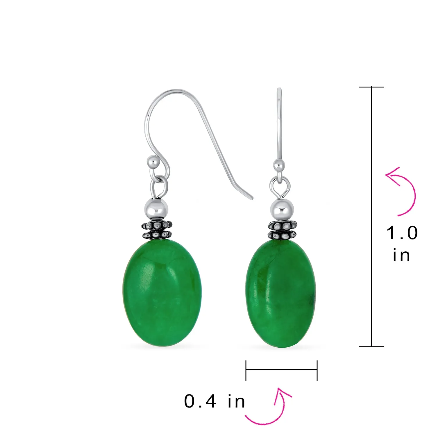 Bali White MOP Green Jade Oval Gemstone Drop Earrings Sterling Silver