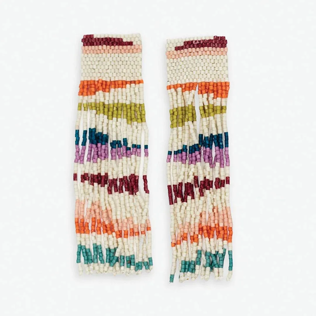 Belle Angled Stripes Beaded Fringe Earrings Rainbow