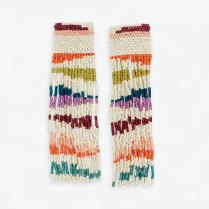 Belle Angled Stripes Beaded Fringe Earrings Rainbow