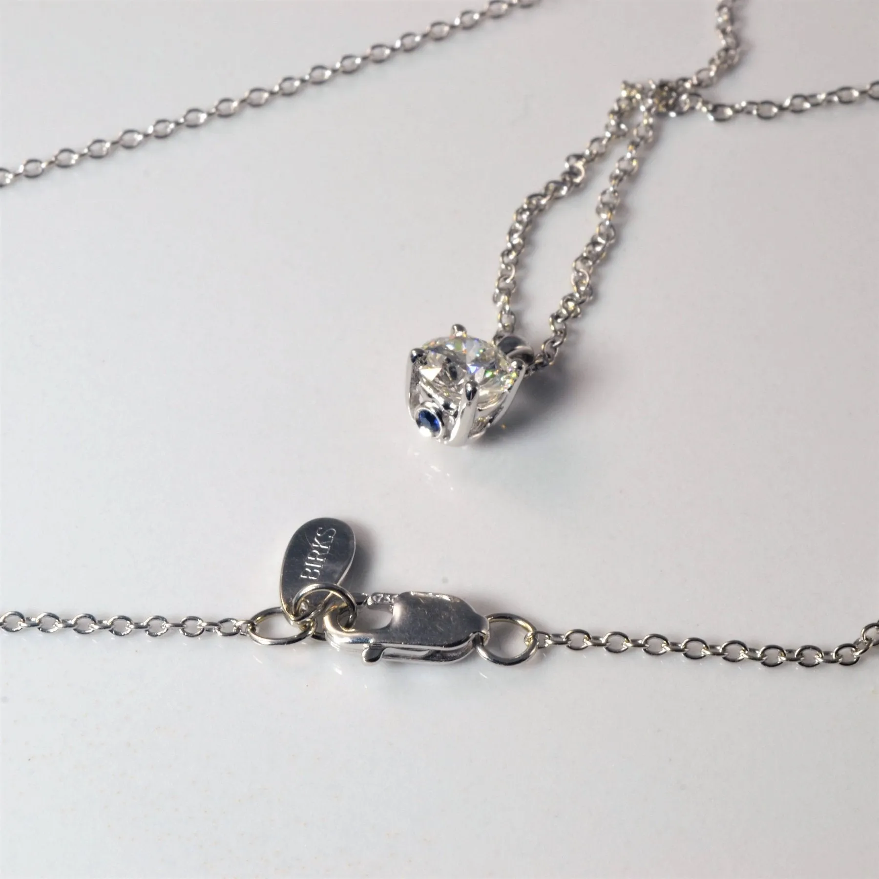 'Birks' Blue Solitaire Diamond Necklace | 0.53ct | 18" |