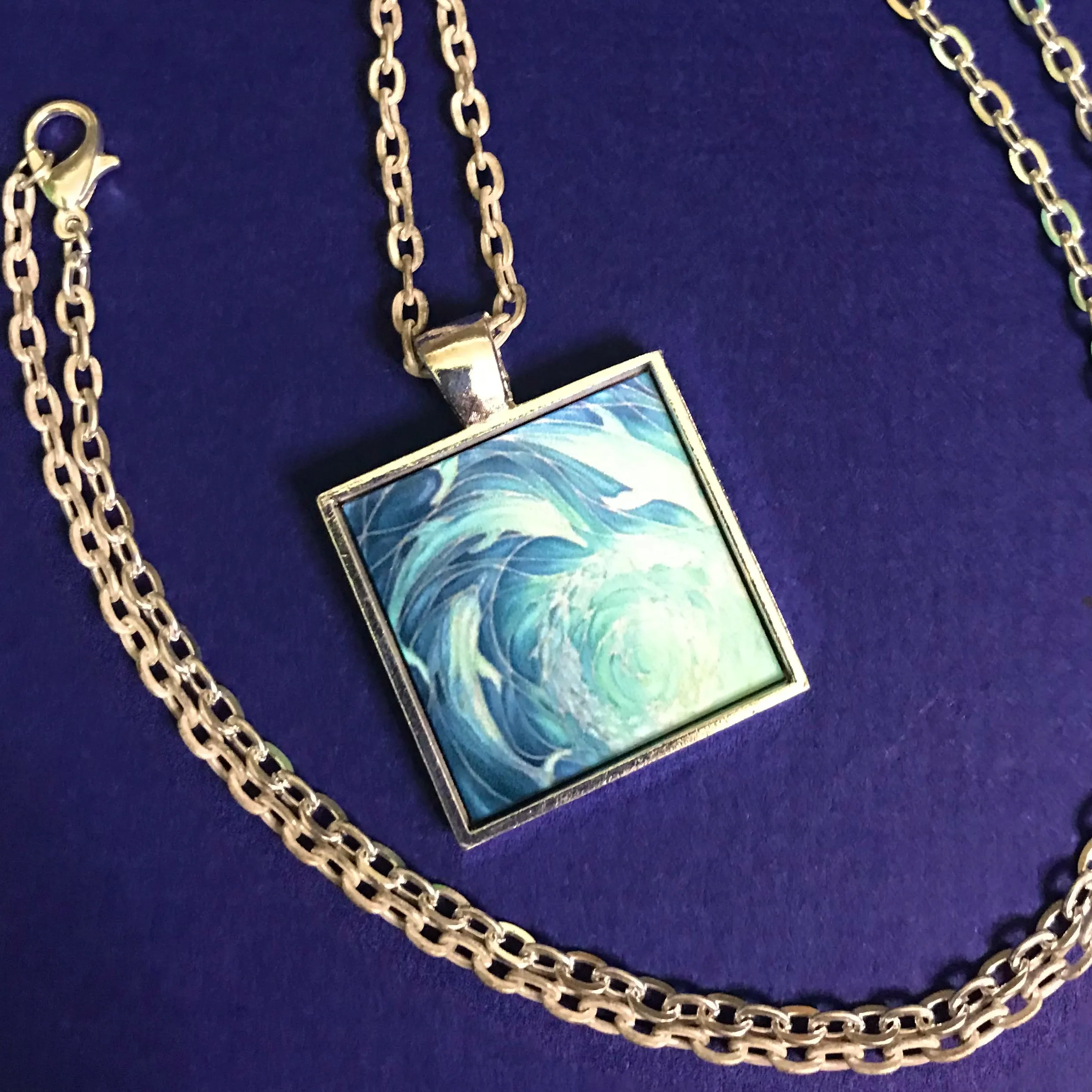 Blue Aqua Dolphins Necklace - Square Dolphin Pendant - Affordable gift