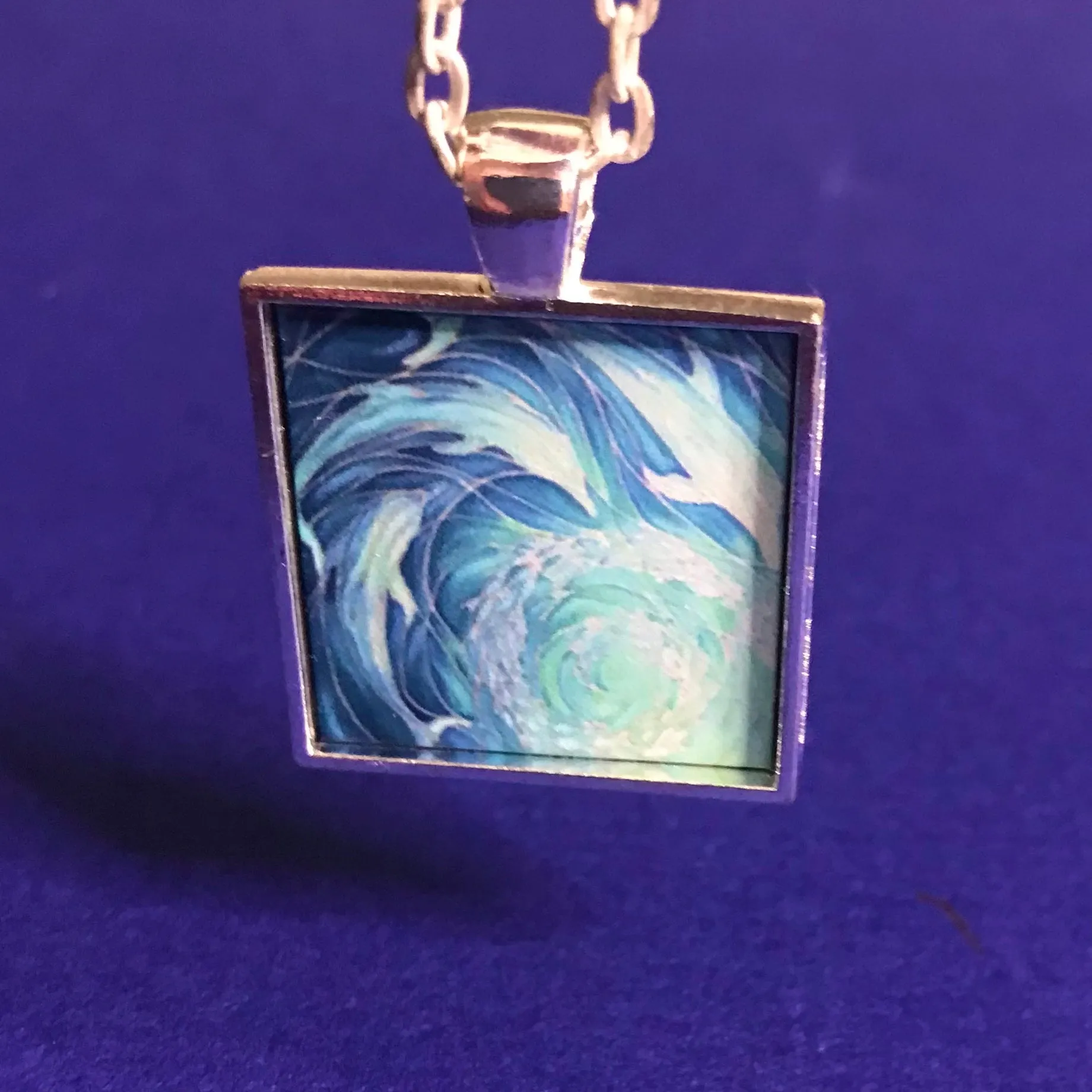 Blue Aqua Dolphins Necklace - Square Dolphin Pendant - Affordable gift