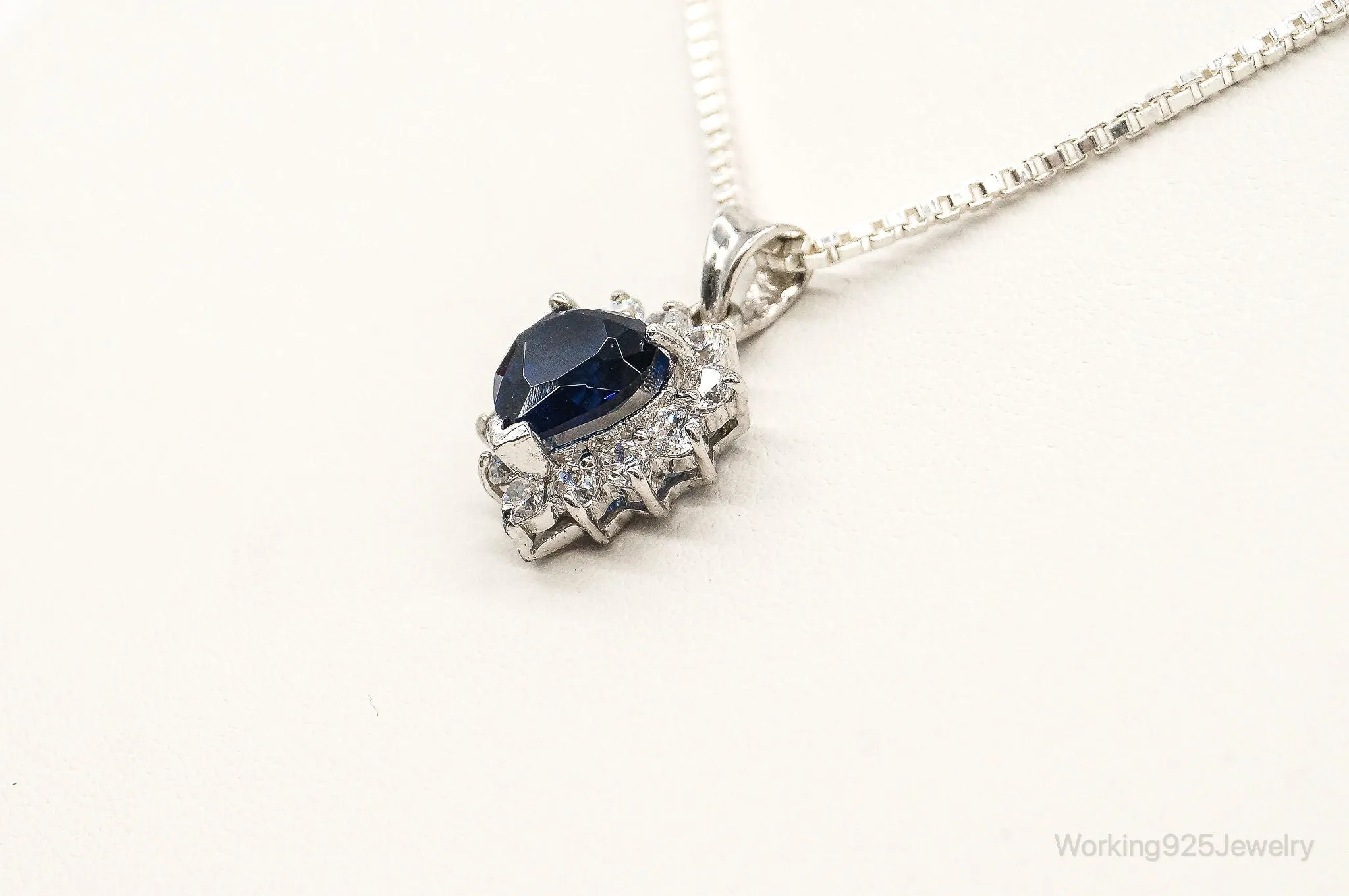 Blue Lab Sapphire Cubic Zirconia Heart Sterling Silver Necklace