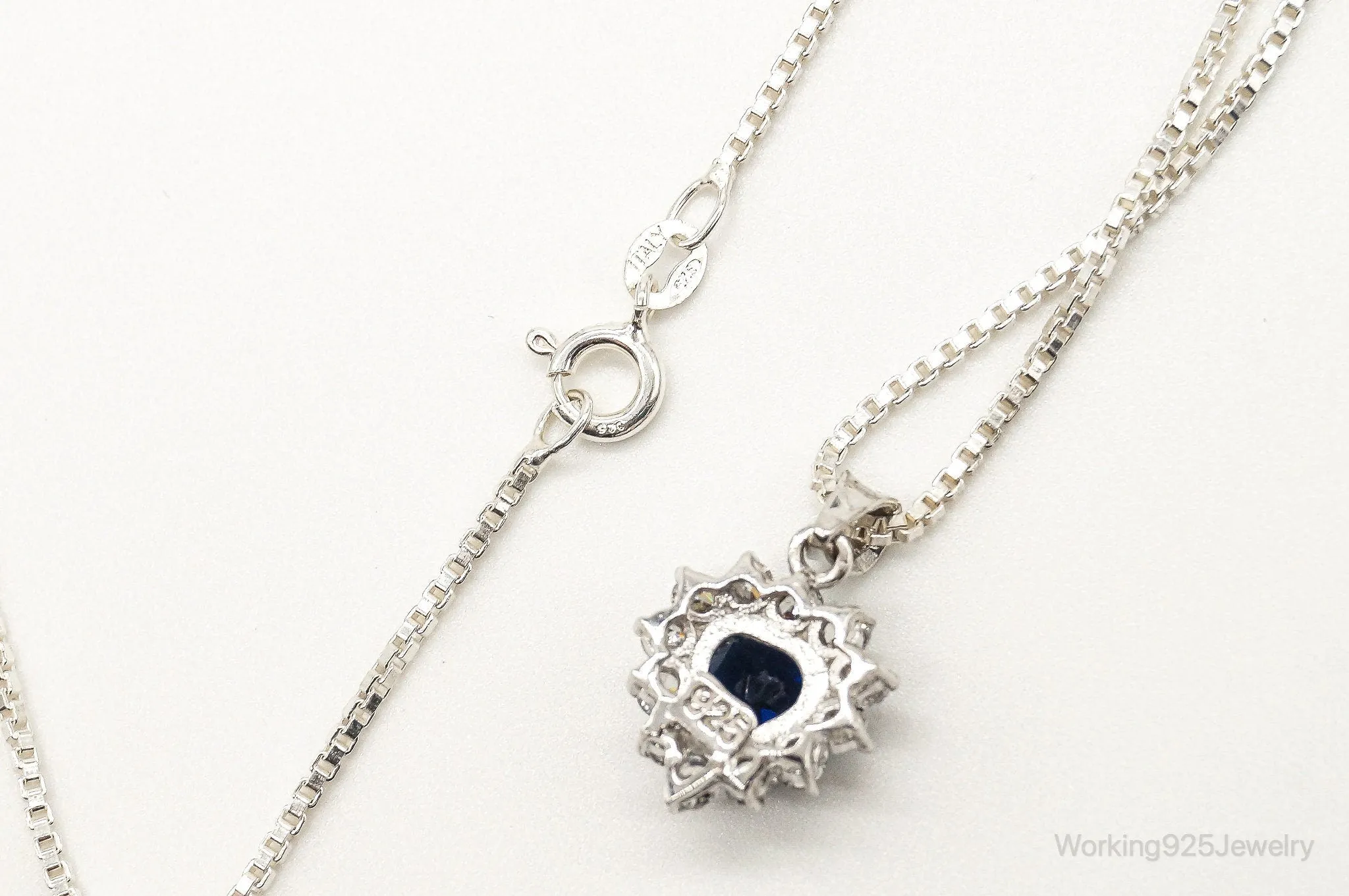 Blue Lab Sapphire Cubic Zirconia Heart Sterling Silver Necklace