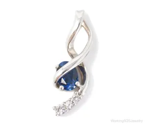 Blue Sapphire Cubic Zirconia Sterling Silver Necklace Pendant