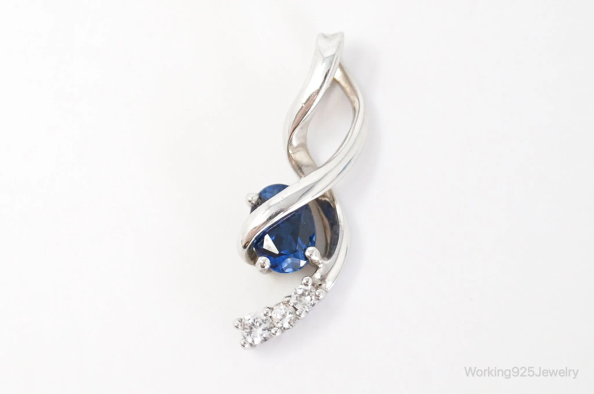 Blue Sapphire Cubic Zirconia Sterling Silver Necklace Pendant