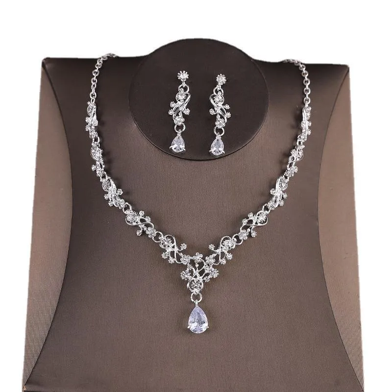 Bridal zircon necklace and earrings two-piece set women's wedding dress accessories Jewelry