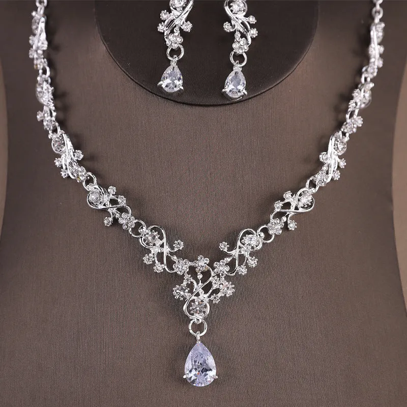 Bridal zircon necklace and earrings two-piece set women's wedding dress accessories Jewelry