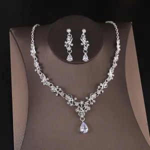 Bridal zircon necklace and earrings two-piece set women's wedding dress accessories Jewelry