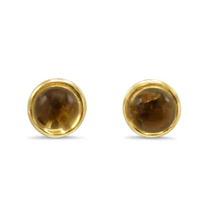 Cabachon Citrine Halo Earrings - 18ct Yellow Gold