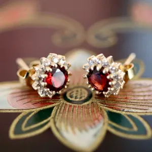 Cambridge 14k Gold, Garnet and Diamond Earrings