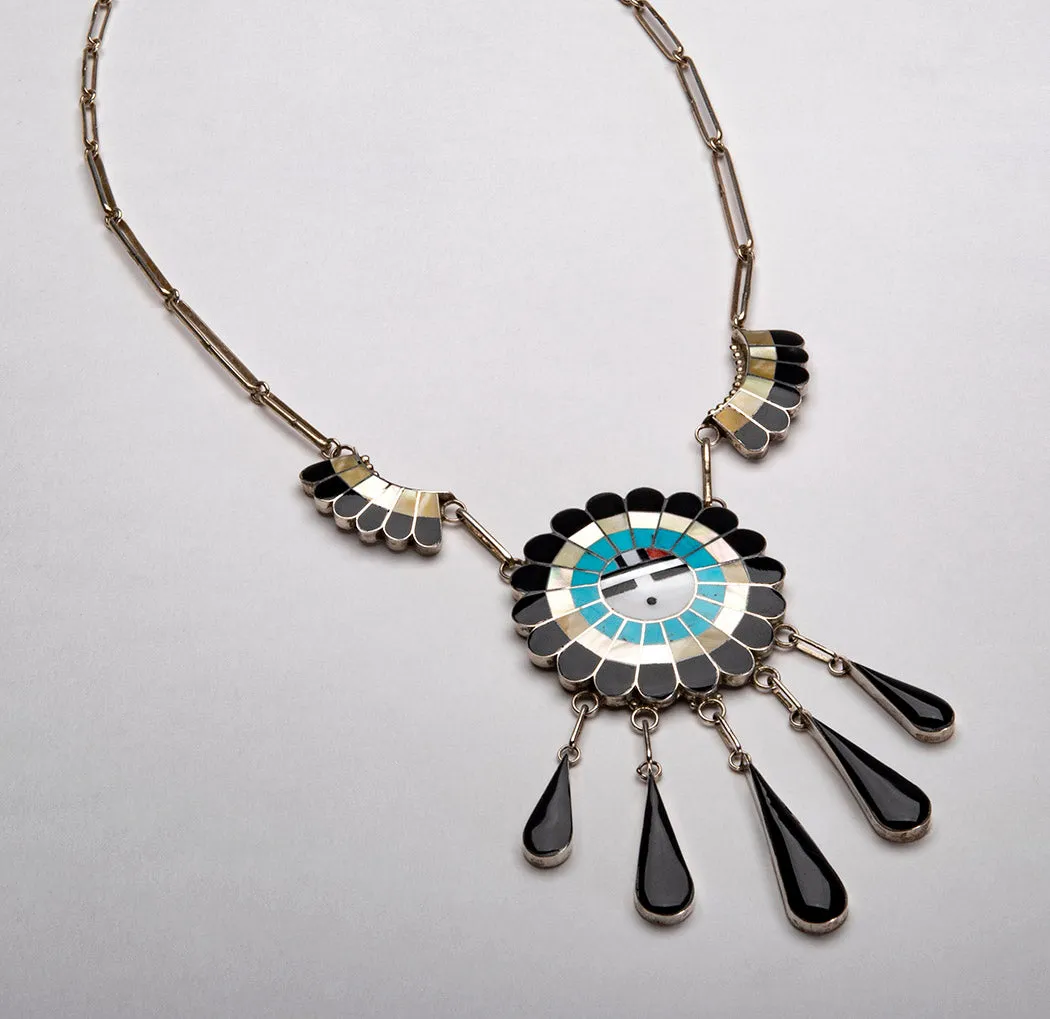 Channel Inlay Sunface Necklace and Earring Set