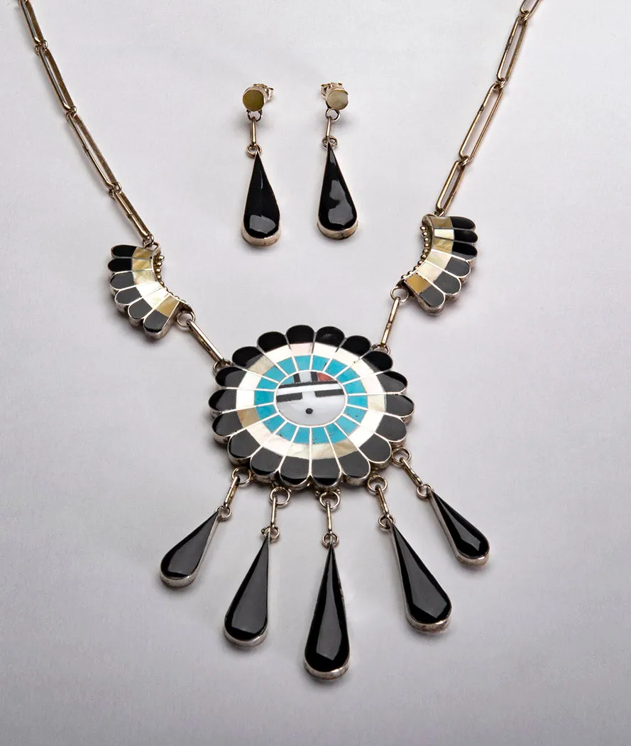 Channel Inlay Sunface Necklace and Earring Set