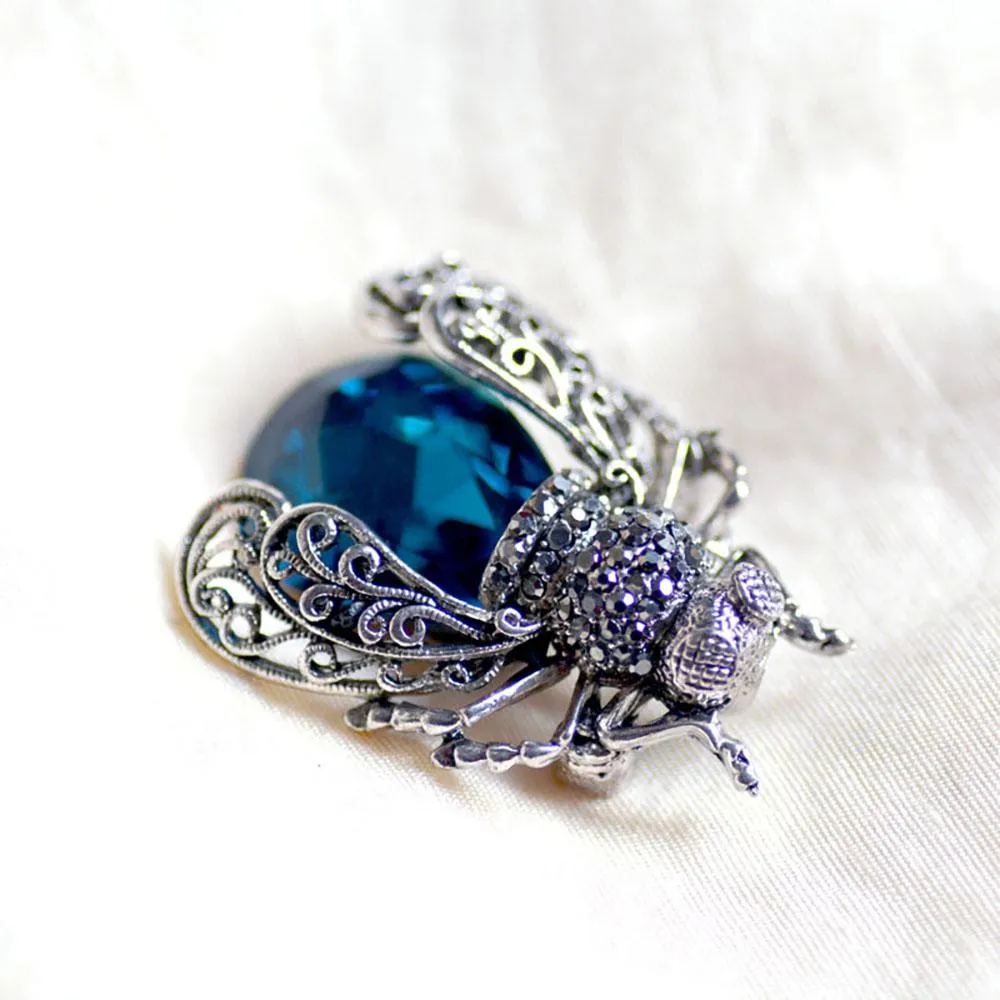 Charmed Crystal Insect Brooch Beetle Pin Accessory