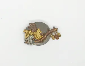 Charming Squirrel and Acorns Tri-Tone Vintage Brooch