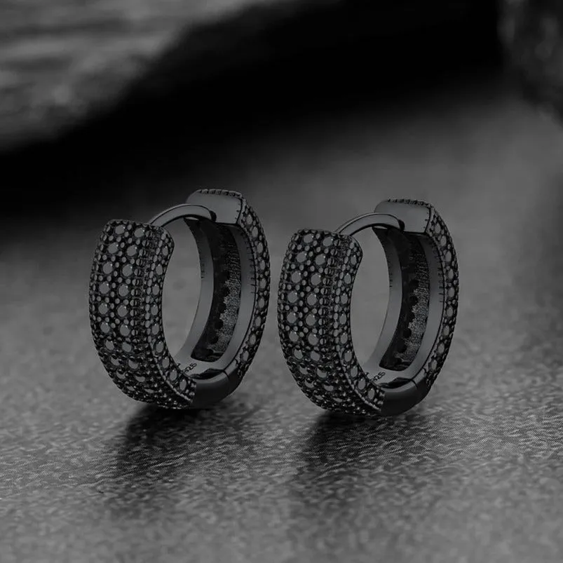 Chunky CZ Hoop Huggie Earrings Piercing for Men in Sterling Silver