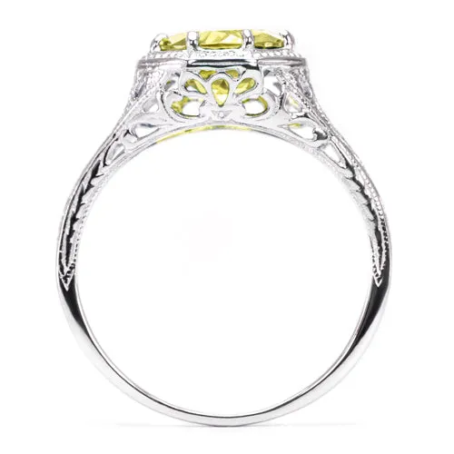 CITRINE STERLING SILVER VINTAGE STYLE SOLITAIRE RING ART DECO FILIGREE YELLOW