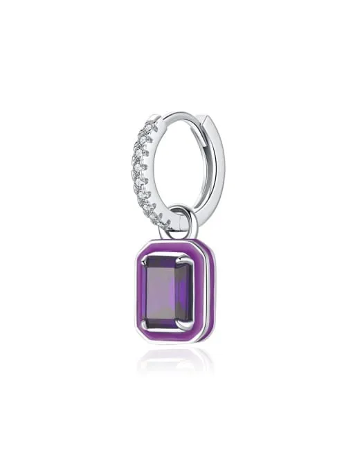 Colorful Charm Huggie Hoop Earrings, .Enamel Zircon 925 Sterling Silver Hypoallergenic Nickel Free Earrings