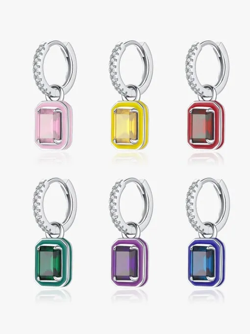 Colorful Charm Huggie Hoop Earrings, .Enamel Zircon 925 Sterling Silver Hypoallergenic Nickel Free Earrings