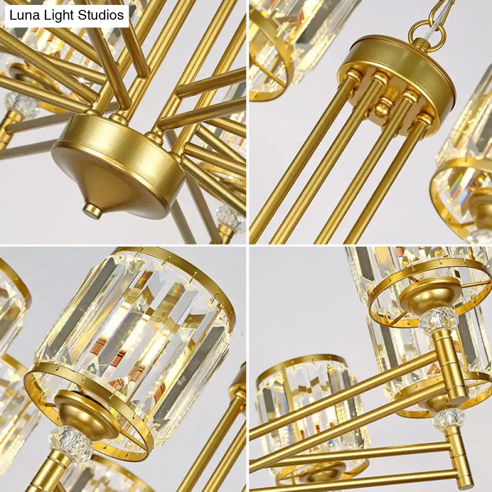 Contemporary Crystal Radial Hanging Chandelier - Brass Finish - 3/6/8 Lights - Bedroom Lighting