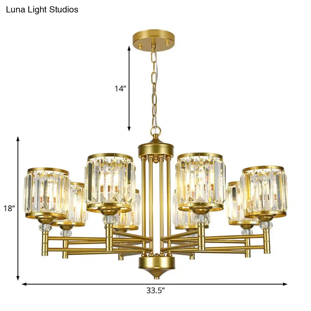 Contemporary Crystal Radial Hanging Chandelier - Brass Finish - 3/6/8 Lights - Bedroom Lighting